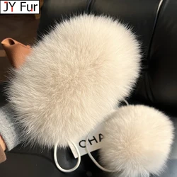 Brand New Women Genuine Woollen Fox Fur Covered Fashio Winter Gloves Mittens real fox fur luva fur glove