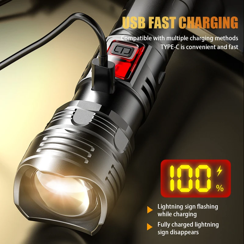 White Laser Flashlight Strong Light LED Telescopic Focus Super Long -range Liquid Crystal Number Showing Flashlight