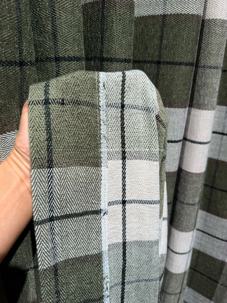 American Olive Green Grid Thickened Cotton Linen Curtains for Bedroom Living Room French Window Customized Finished Products