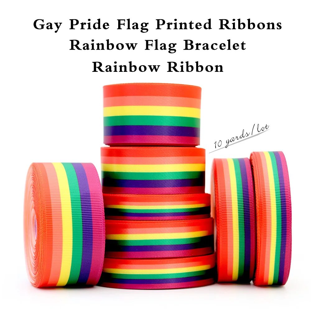 One side Beautiful Rainbow Ribbon For Wedding Decoration Gift Wrapping Hair Bows DIY Christmas Ribbon