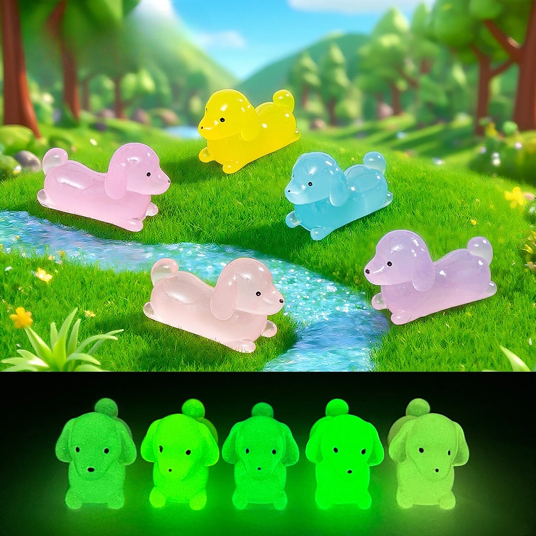 Mini figuras luminosas de perro salchicha, decoración en miniatura para cachorros que brilla por la noche, accesorios de adorno de paisaje de jardín de hadas DIY, 12/24 Uds.