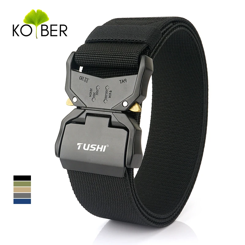 KOLBER 2024 5cm Elastic Belt for Men Aluminum Buckle Quick Release Outdoor Casual Wide Belt 2 Inch Military Tactical Girdle Male