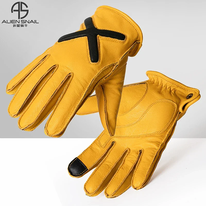 Motorcycle Gloves Retro Leather Material Locomotive Riding Touch Screen Anti-Drop Knight Gear Men and Women Spring Summer Apply