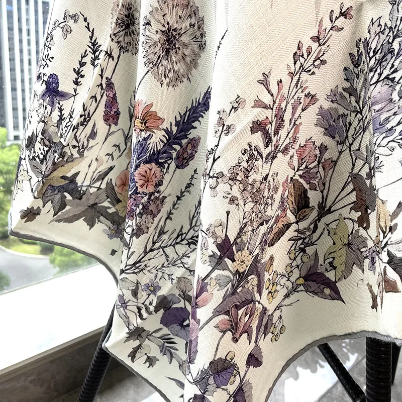 Silk Wool Scarf Women Head Neck Bag Bandannas 90CM Winter Accessories Cashmere Scarves Luxury Hand Rolled Edges Shawls