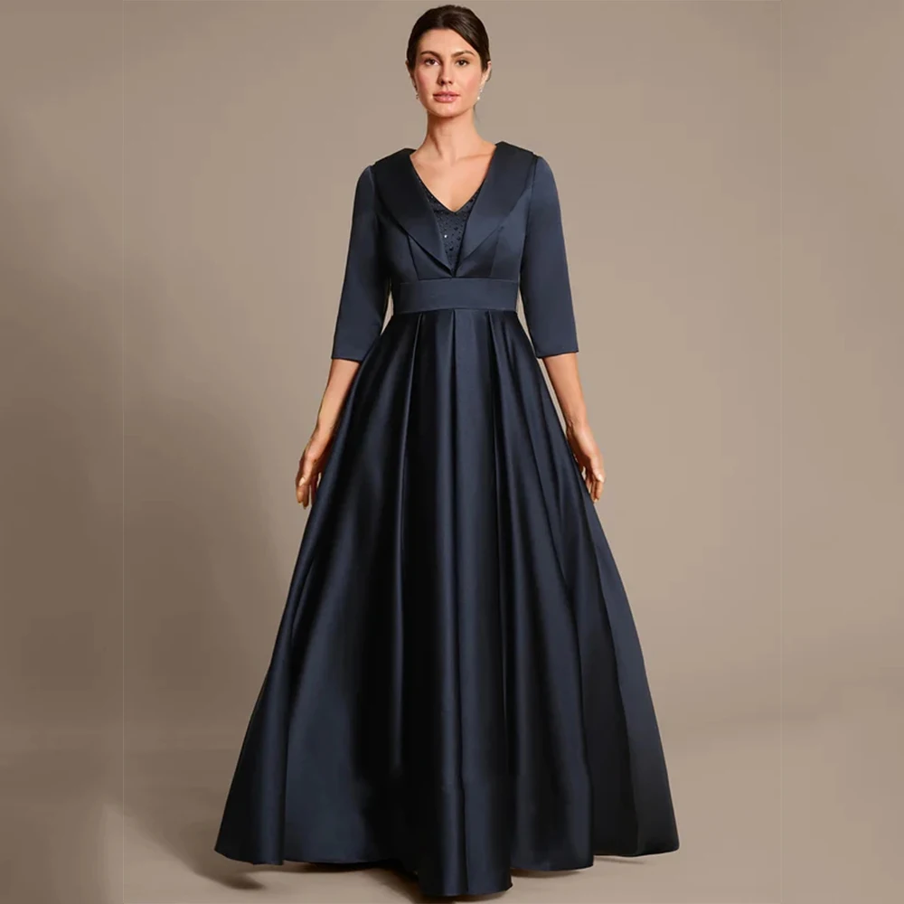 

Beach Lace Mother of the Bride Dresses Navy Blue Wedding Party Gowns Zipper Back Half Sleeve New 2025 Vestido De