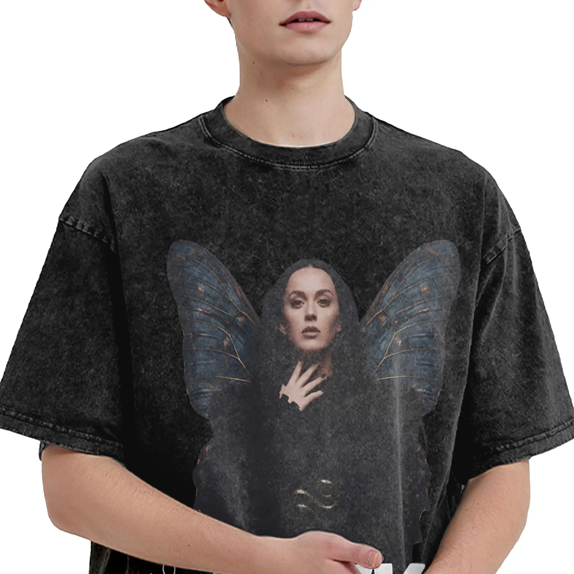 Harajuku Washed Shirts 2026 Katys Perrys Tour Apparel Vintage T-Shirts High Street  Streetwear Short Sleeve Printed Tops Tees