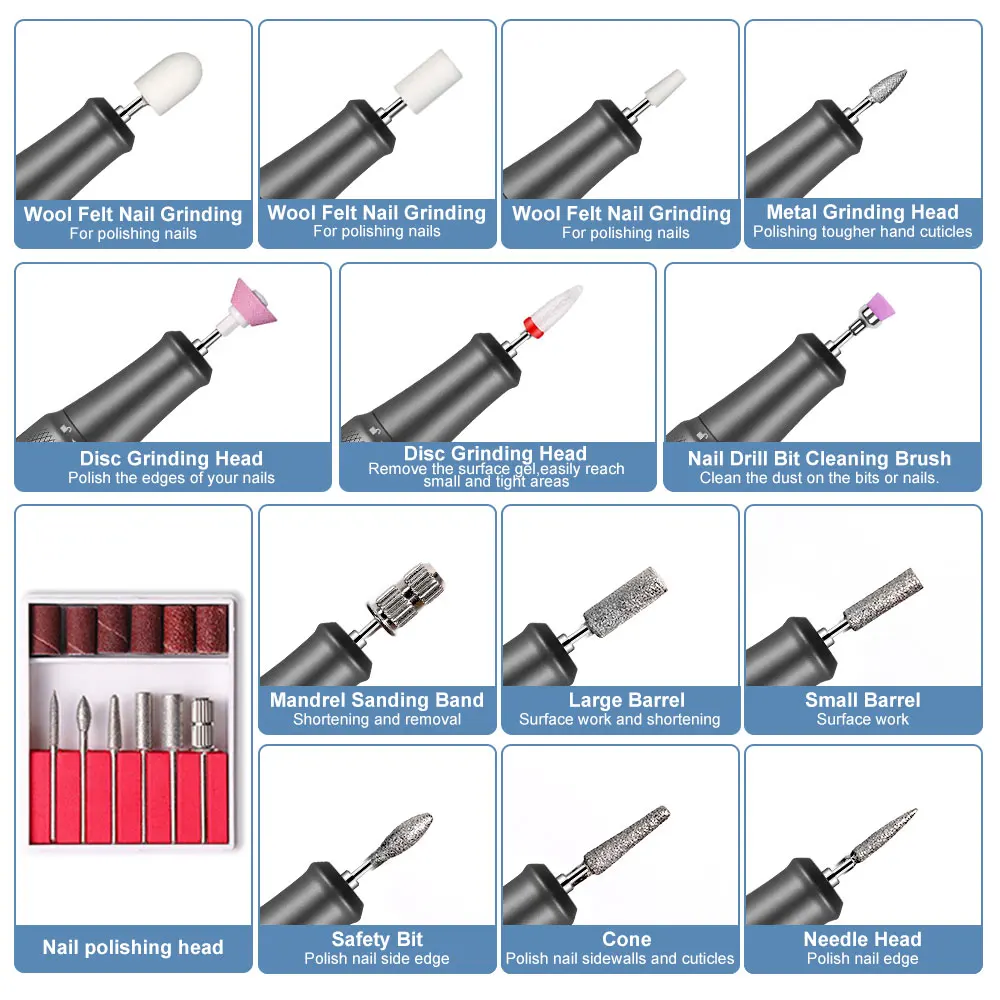 35000RPM Electric Nail Drill Machine Professional Nail Drills for Gel Nails Polish Rechargeable Portable Nail File Manicure Tool