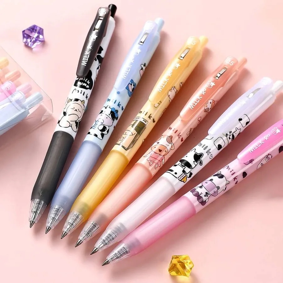 Stylos à Gel rétractables en forme de vache laiteuse, encre noire, pointe de balle de 0.5mm, parfaits pour les fournitures scolaires et de bureau, cadeaux pour garçons et filles Pa