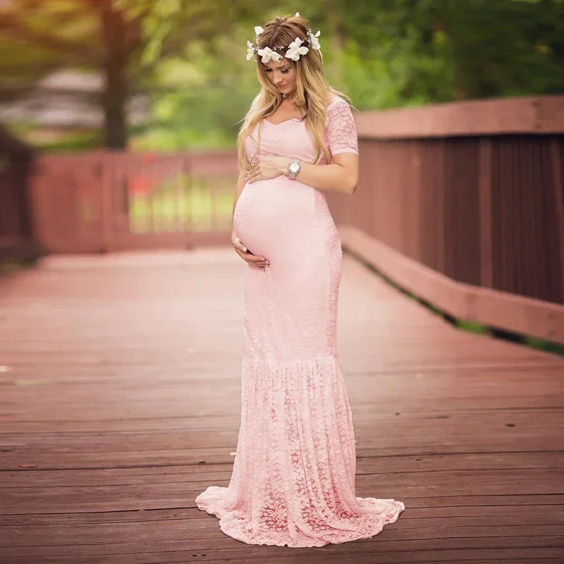 Summer Pregnancy Dress Photography Props Lace Maternity Dress Fancy Photo Shooting Dress