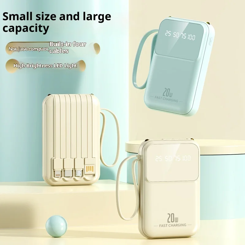 

Large-capacity built-in corded power bank 20,000 mAh mobile power supply, compact and convenient slim powerbank