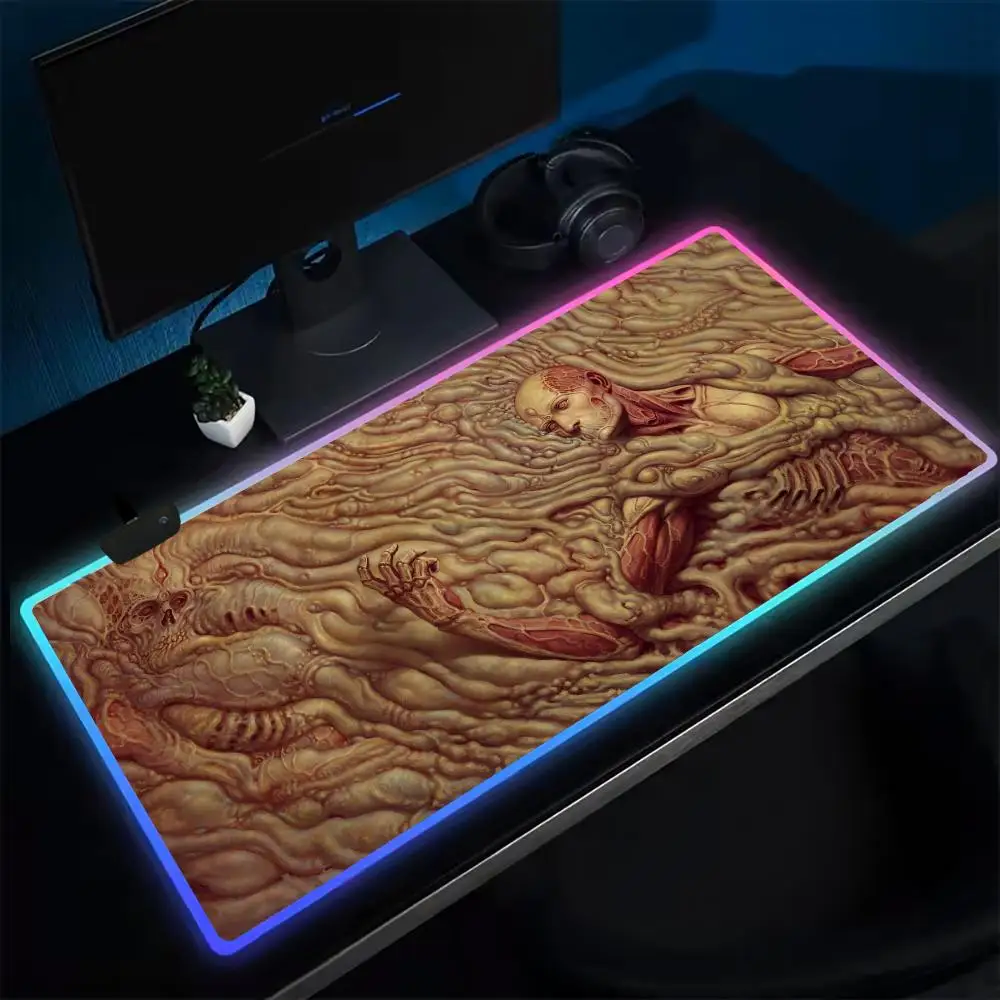 Scary S-SCORN Mouse Pad Anime Gaming Mouse Pad LED Table Pads Backlit Rubber Desktop XXL Mousepad RGB Desk Mats