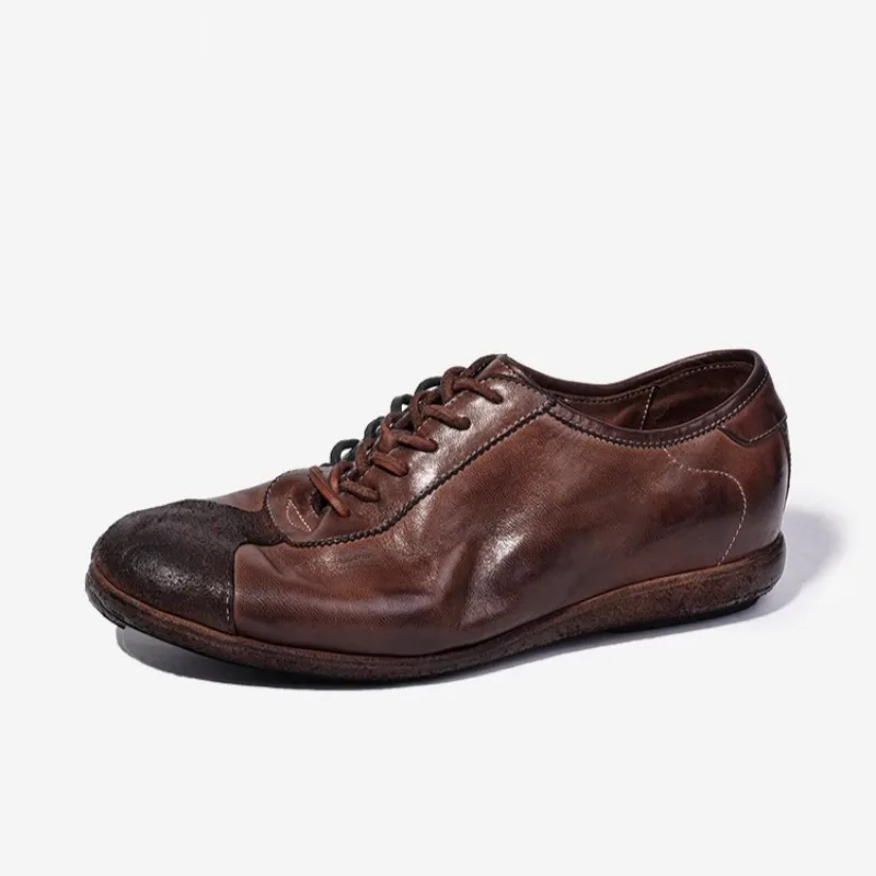 Italian Handmade Shoes Men Premium Cowhide German Training Shoes Vintage Casual Leather Shoes