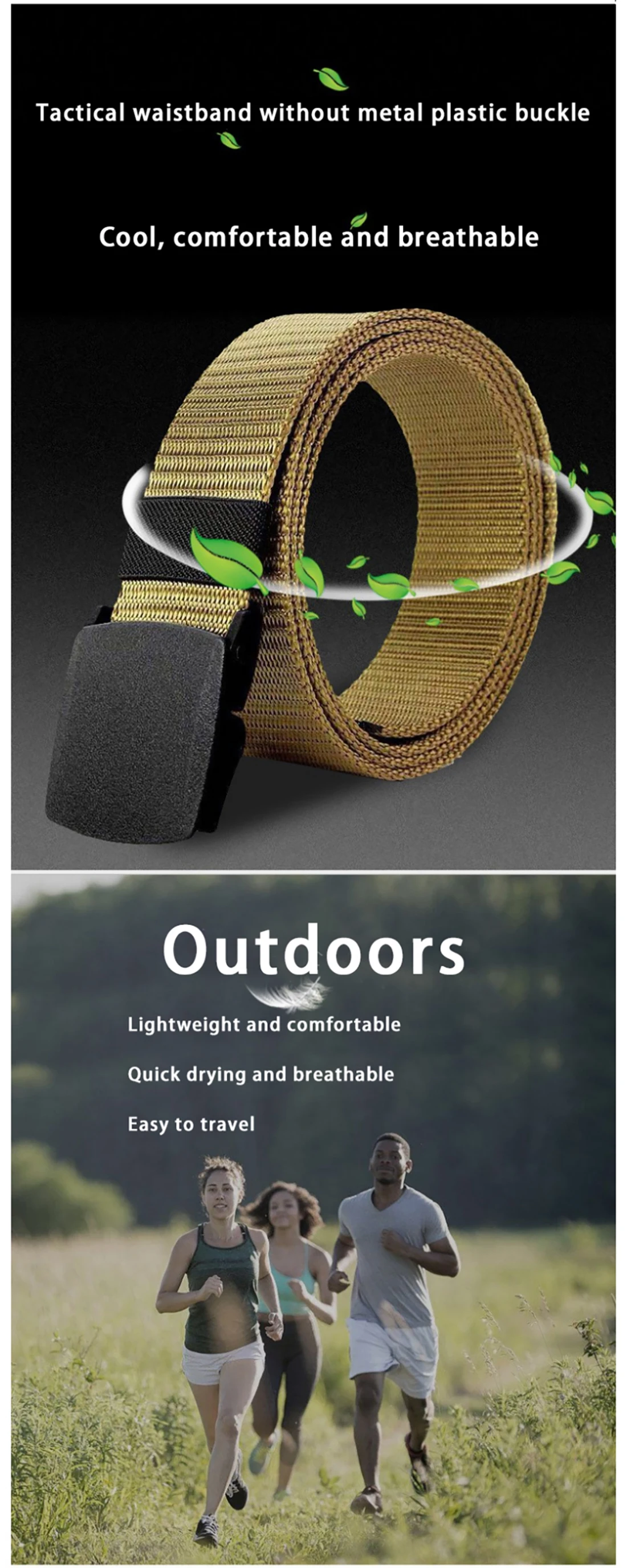 Herrengürtel, Outdoor-Freizeitgürtel aus Segeltuch, metallfreier Trainingsgürtel aus Nylon, vielseitig einsetzbar für Jeans, Kleider, Freizeit, für Männer und Frauen – Detail 2