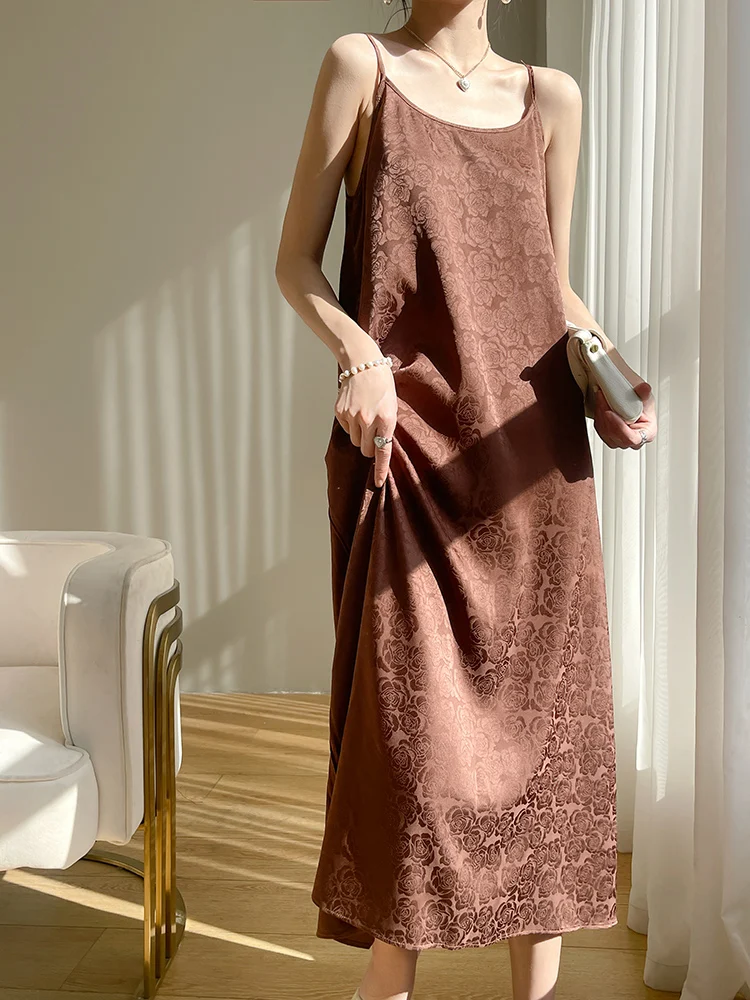 V-Ne Svel Satijn A-lijn Lange Dr Dames Sexy Bal Midi Dr Pendelen Sle Losse Taille Strapl Jurk