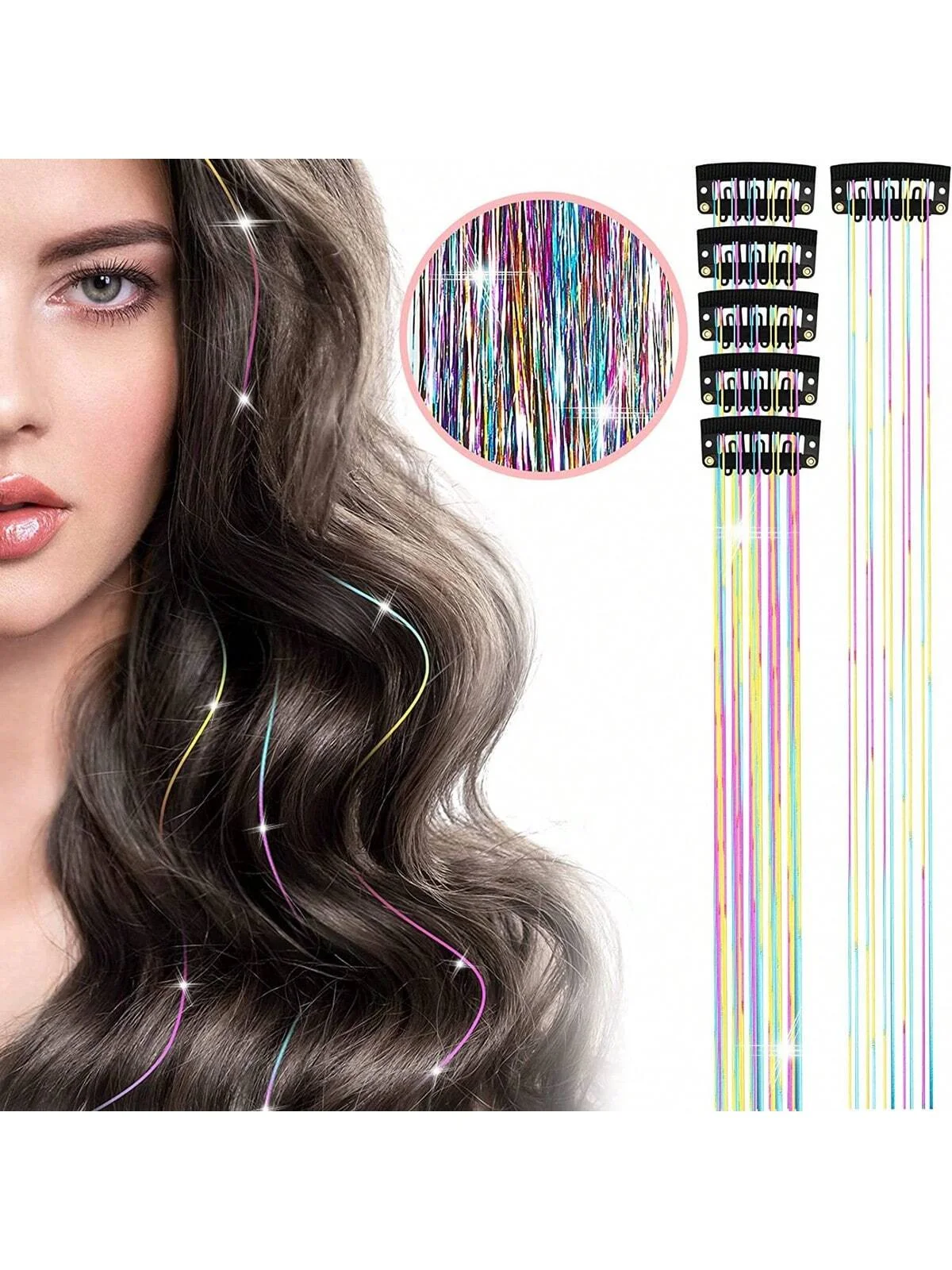 Pinces à cheveux brillantes 6 pièces, accessoire de cheveux de fée brillant résistant à la chaleur, accessoire de cheveux tressé multicolore, facile à démonter-utilisé