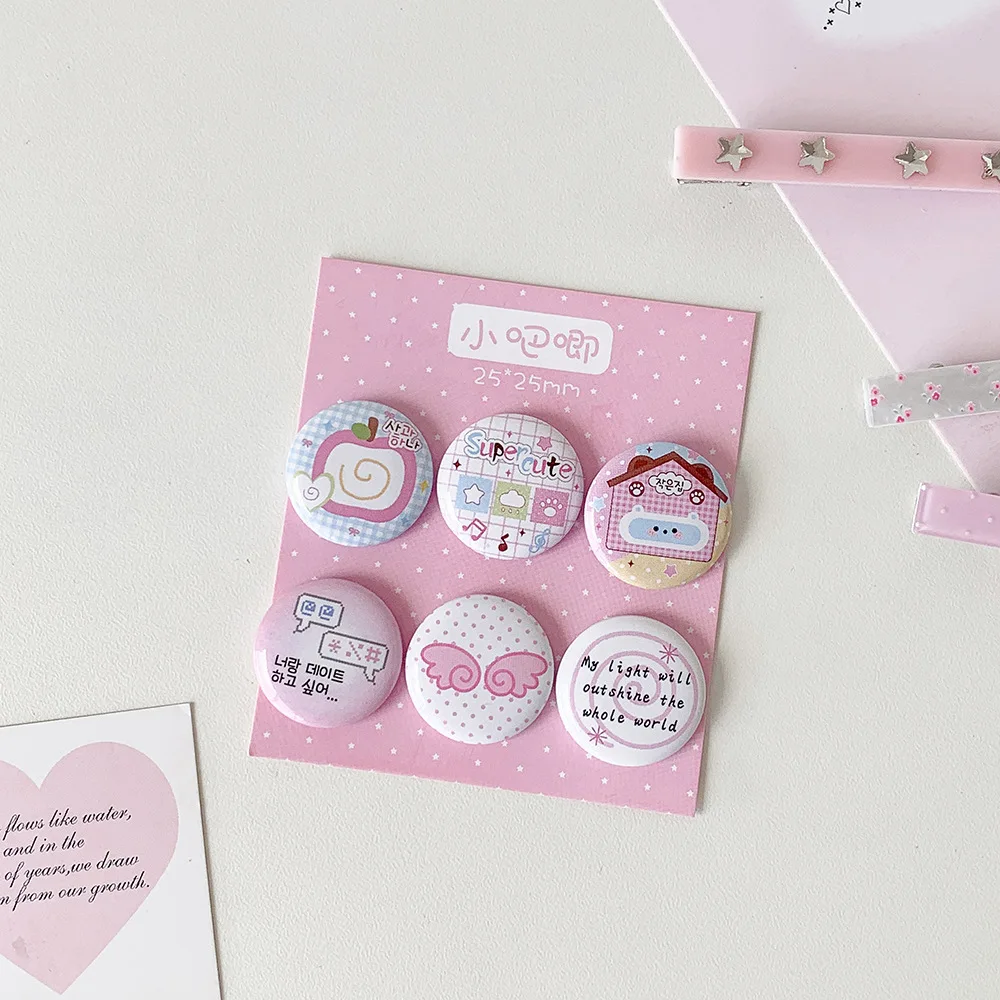 6-teiliges Set Cartoon Engel Herz 25mm Mini Runde Abzeichen Schüler-Rucksack Dekoration Brosche Set Anstecknadel Mädchen Accessoires – Detail 2
