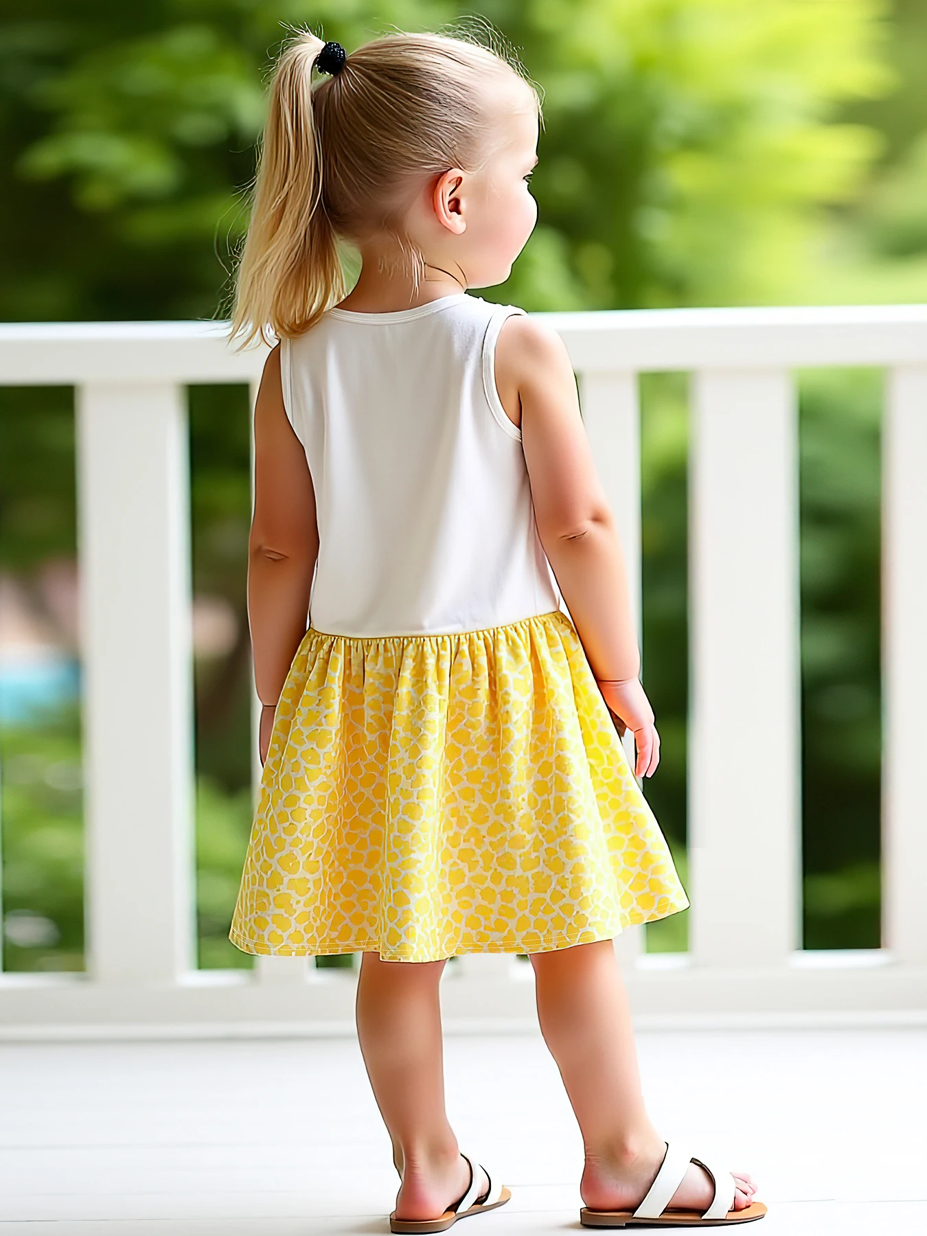 1-Piece Summer Dress for Girls Aged 3-7 Years, Fashionable, Casual, Simple, Round Neck, Sleeveless, Cartoon Giraffe Print, A-Line, Knee-Length Dress, Cool and Skin-Friendly Breathable Clothing for Summer, Valentine's Day Gift Dress