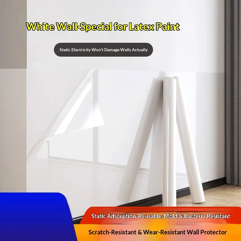 Transparent Static-Adhesive Wall Protection Film For Latex Paint Non-Damaging To White Walls Anti-Scratch Oil-Resistant Sticker