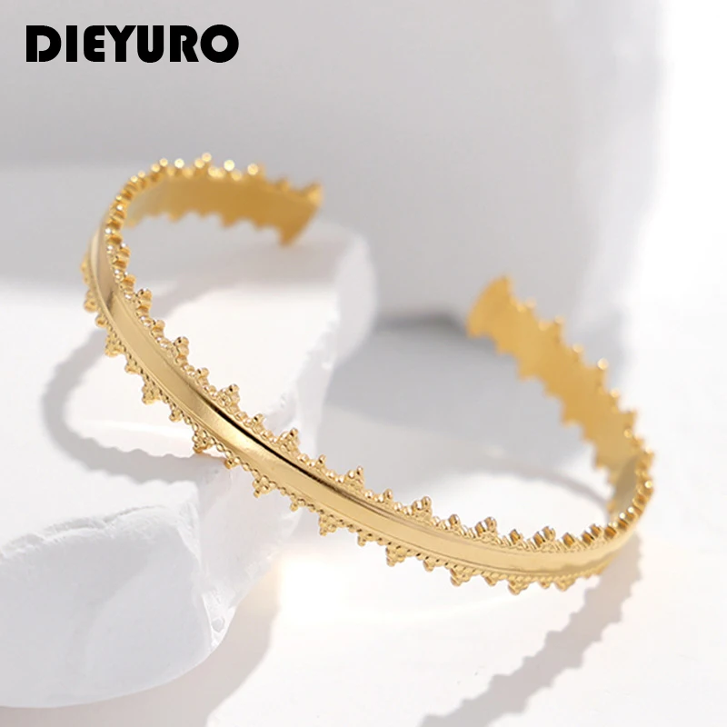 DIEYURO 316L Stainless Steel Irregular Bangle For Women Girl New Trend C-Shape Adjustable Cuff Bracelet Non-fading Jewelry Gift