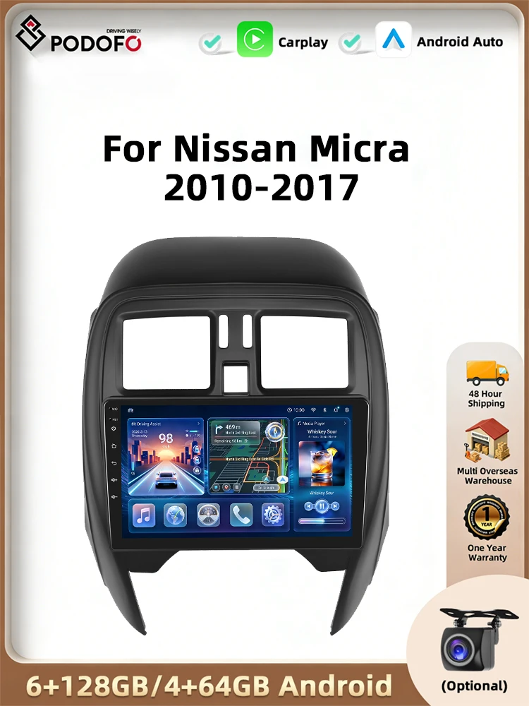 Podofo 9 inch Android autoradio voor Nissan Micca 2010-2017 met multimediaspeler, GPS-navigatie, 2din en Bluetooth - afbeelding 2