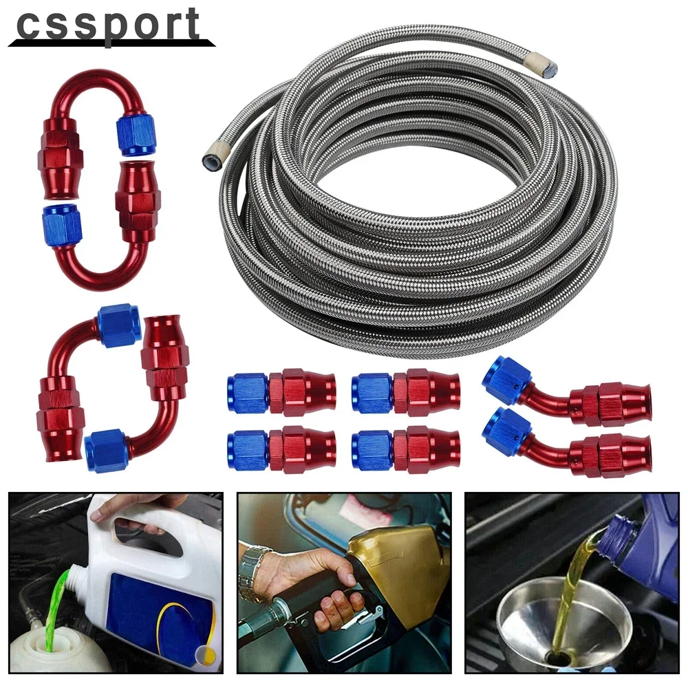 

AN8 AN10 Stainless Steel PTFE Fuel Line 20FT 6/10 Fittings Hose Kit E85