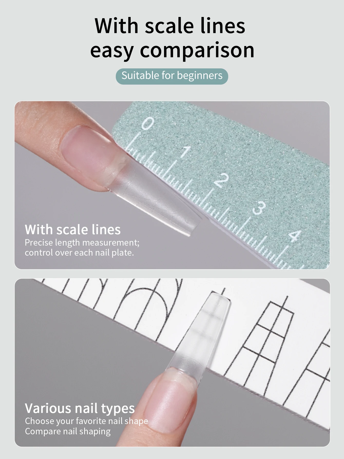 RS 1/5/10pcs Nail File With Measurement Scale Double Sided Emery Sand Buffer Washable Nail Polishing Strip Manicure Salon Tool