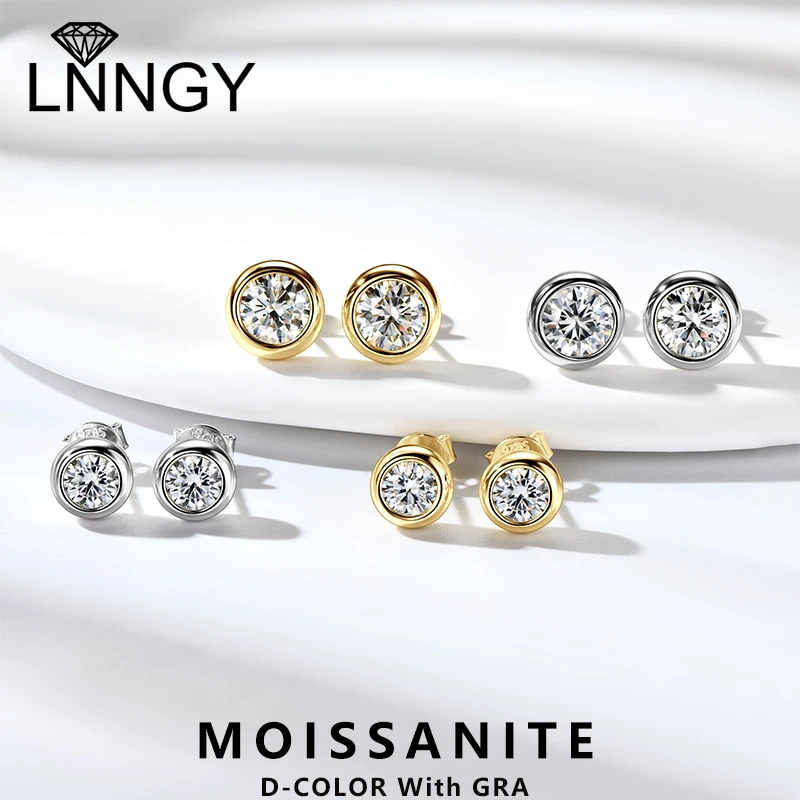 

Lnngy GRA Certified 5mm/6.5mm Moissanite Earring 925 Sterling Silver Round Bubble Stud Earrings for Women Daily Jewelry Gift