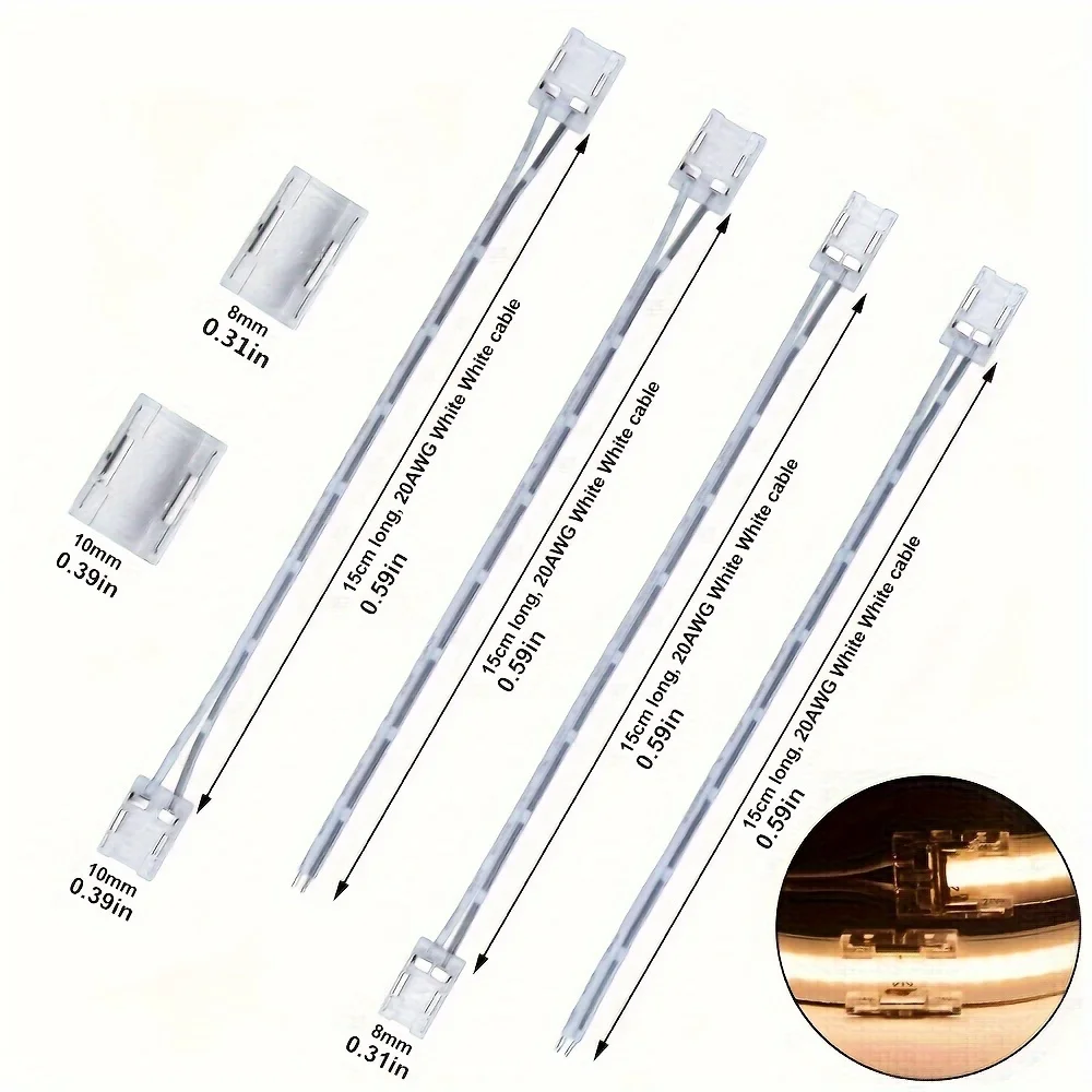 5pcs COB LED Strip Connector for High Density FOB SMD 8mm 10mm 2pin Single Color SMD 144 240 300 LEDs/m Tape Light Connectors