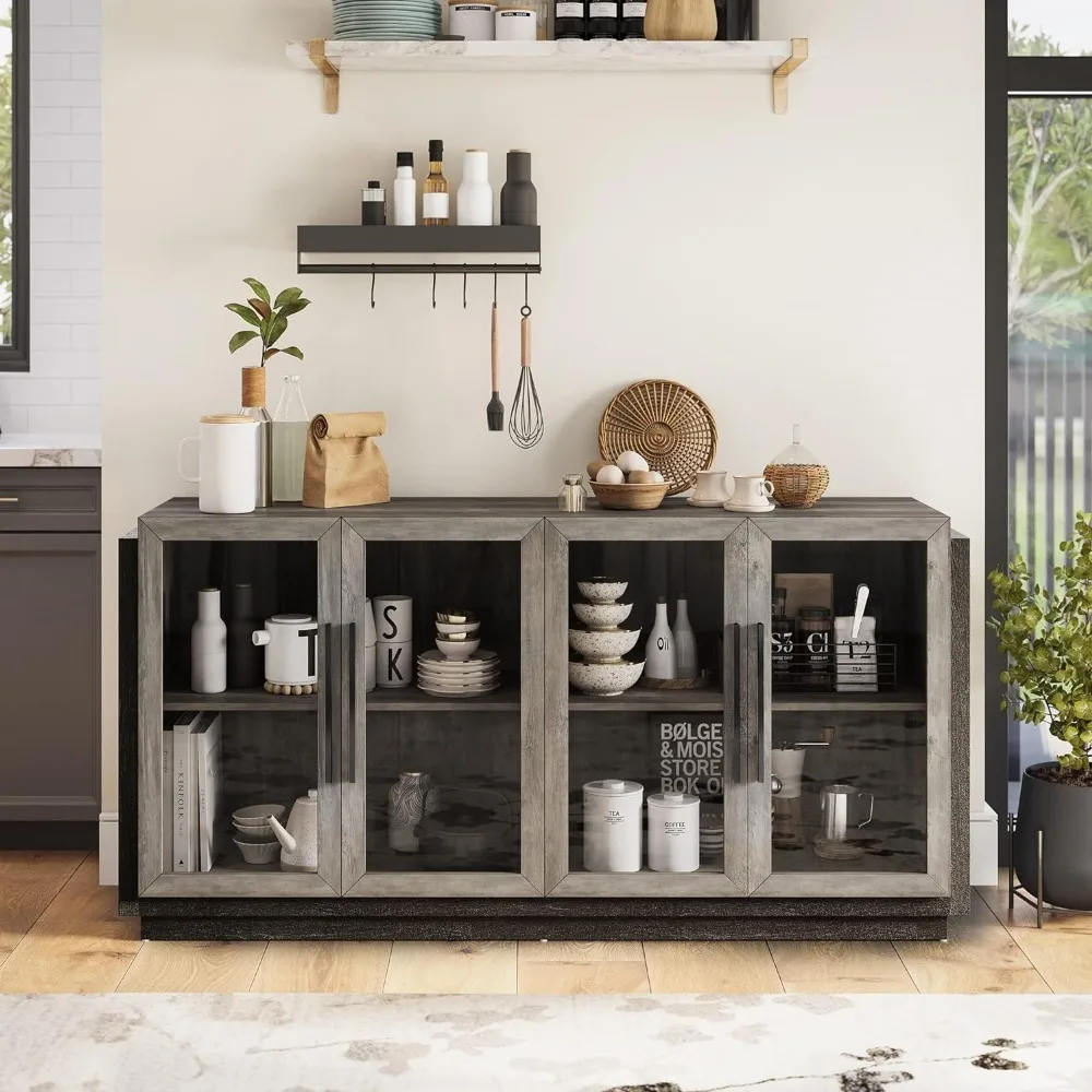 

Kitchen Cabinets, Modern Wood Glass-Buffet-Sideboard with Storage, Console Table for Kitchen, Kitchen Cabinets