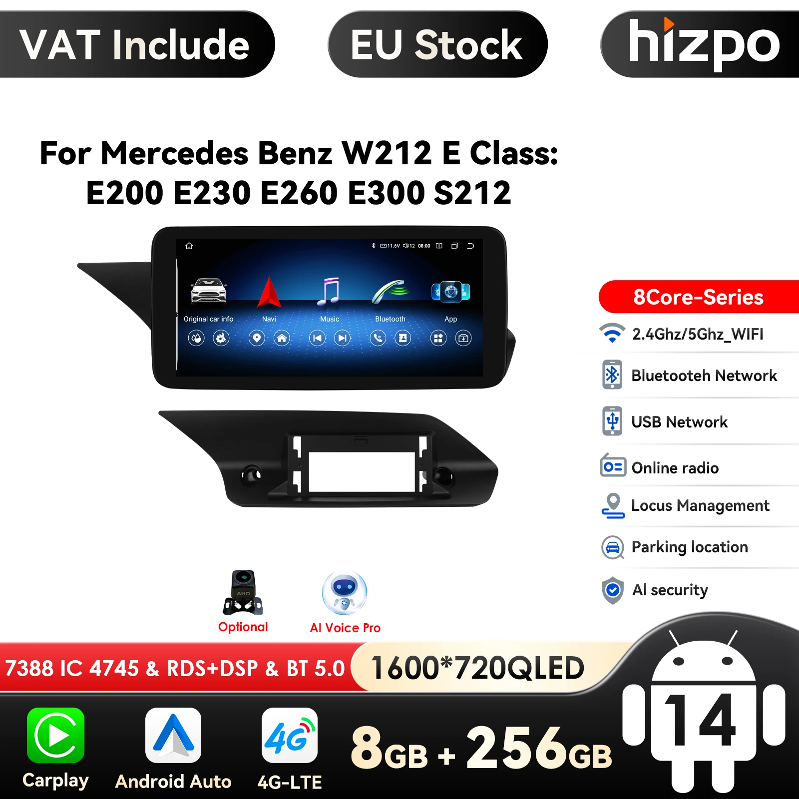 10.33'' Android autoradio voor Mercedes Benz W212 NTG 4.0 4.5 5.0 2009-2016 E-Klasse E200 E230 E260 E300 S212 Carplay 4G Bluetooth - afbeelding 2