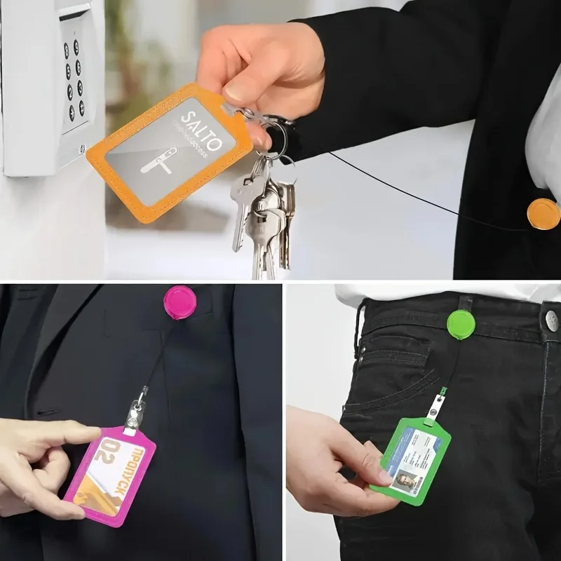 Colorful Plastic Retractable ID Badge holder with keychain - Durable nurse、Card Protector for Students and Staff - Multiple Colo