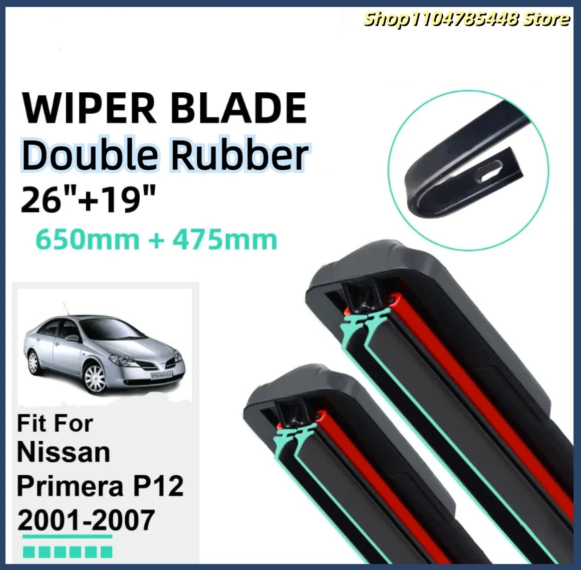 

Double Rubber Car Wiper Blades for Nissan Primera P12 2001-2007 Front Windscreen Windshield Rubber Car Accessories