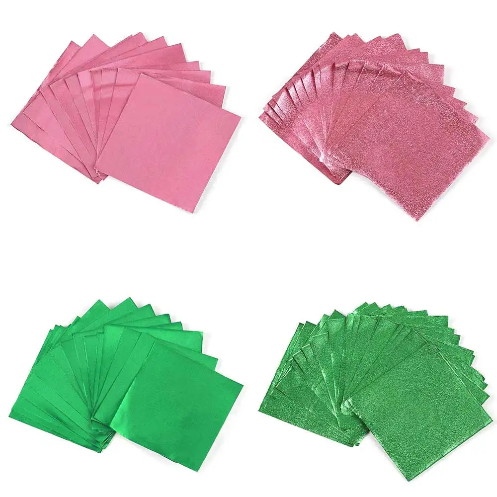 100Pcs Golden Color Aluminum Foil Candy Package Paper Chocolate Wrapping Paper Wedding Party Supplies 8x8cm Red Green Blue Pink