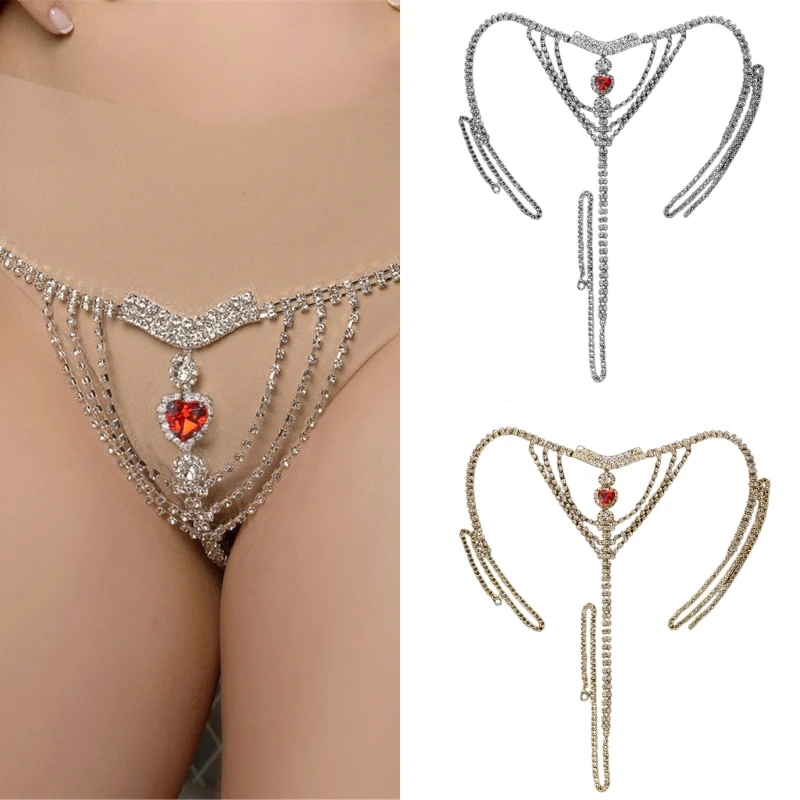 

Crystal Thong For Women Waist Chain Heart Rhinestones For Nightclub Sexy Rhinestones Thong Panties