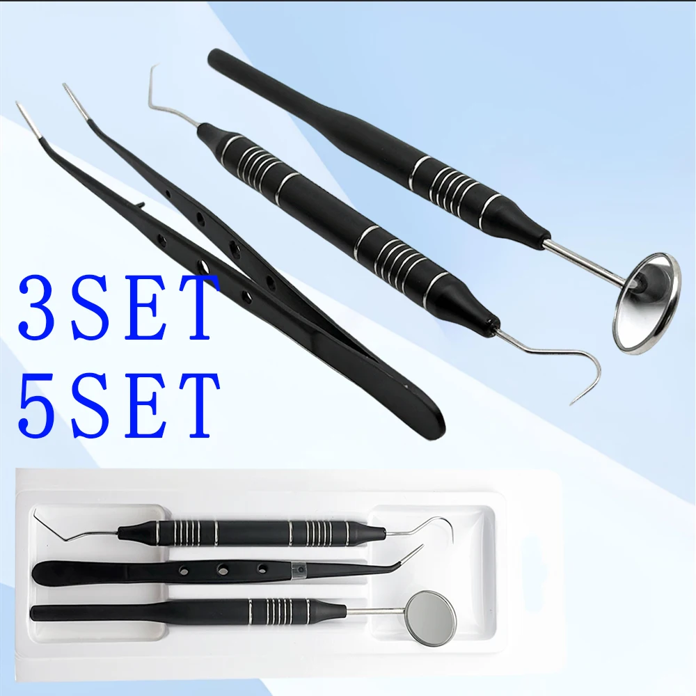 

3 Set or 5 Set Dental Instruments Kit with Mouth Mirror Tweezers and Curved Probe for Teeth Cleaning and Oral Exam by Dentists