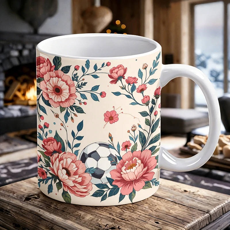 

Vintage Floral Soccer Button Set Mug with a bottle opener function of 2026 Major Football Event