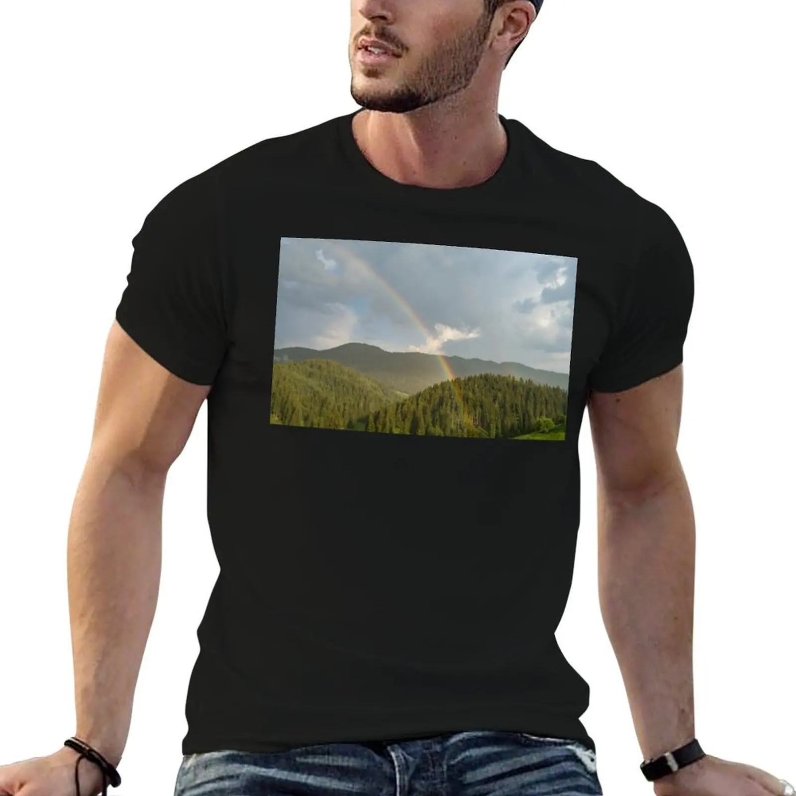 Summer Storms and Rainbows - Rhodope Mountain Range in Bulgaria T-Shirt customizeds custom t-shirts luxury clothes men