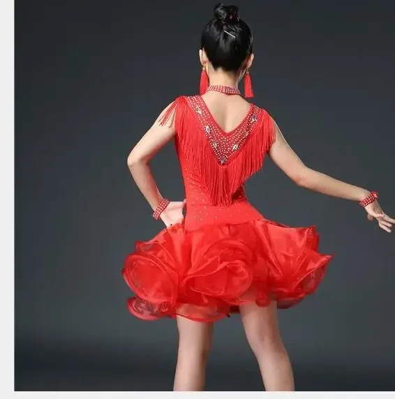 Nappe ragazze sala da ballo vestiti di danza latina bambini costumi di prestazione di Salsa ragazze paillettes pattinaggio di figura vestito Rave Outfits