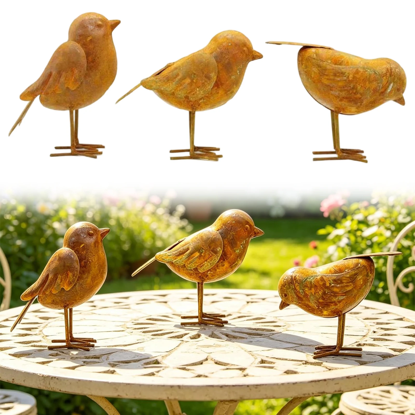 3Pcs Iron Bird Figurine Vintage Metal Bird Ornament Garden Decor Iron Art Birds Metal Birds Yard Decor for Yard Patio Lawn