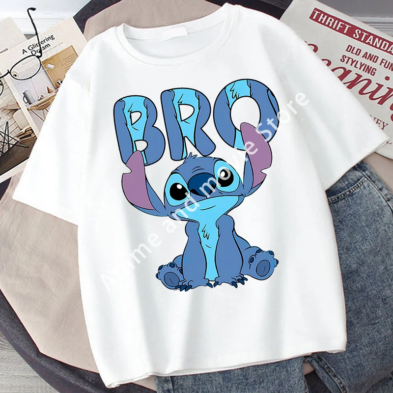 Stitch Disney Boys Girls Cartoon T-Shirt Child Cute Tops Parent-child Clothing Tee Family Summer Clothes Anime Birthday Gifts