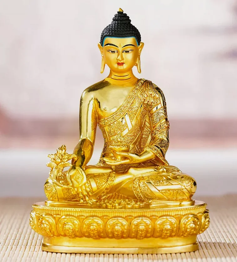 old Handpainted bronze Buddha statue gilt Amitabha bhagavan Bhaisajya