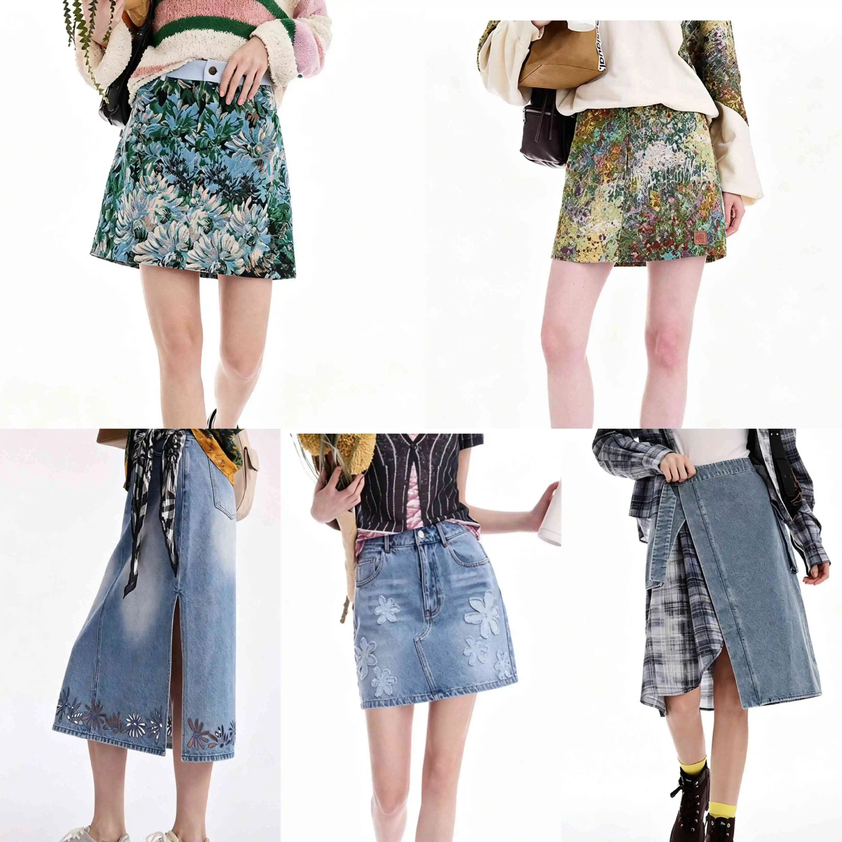 

2026 New Product Foreign Trade Spain Original Single Embroidered Flower Hollow Half Skirt Loose Cowboy Skirt