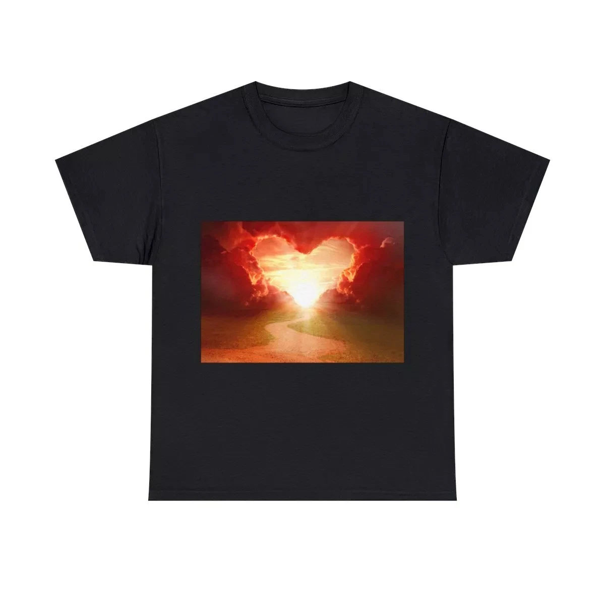 

Heart-shaped Sunset Graphic Print Summer Luxury Brand Cotton Men's and Women's T-shirt Short Sleeve Street Fashion Trend