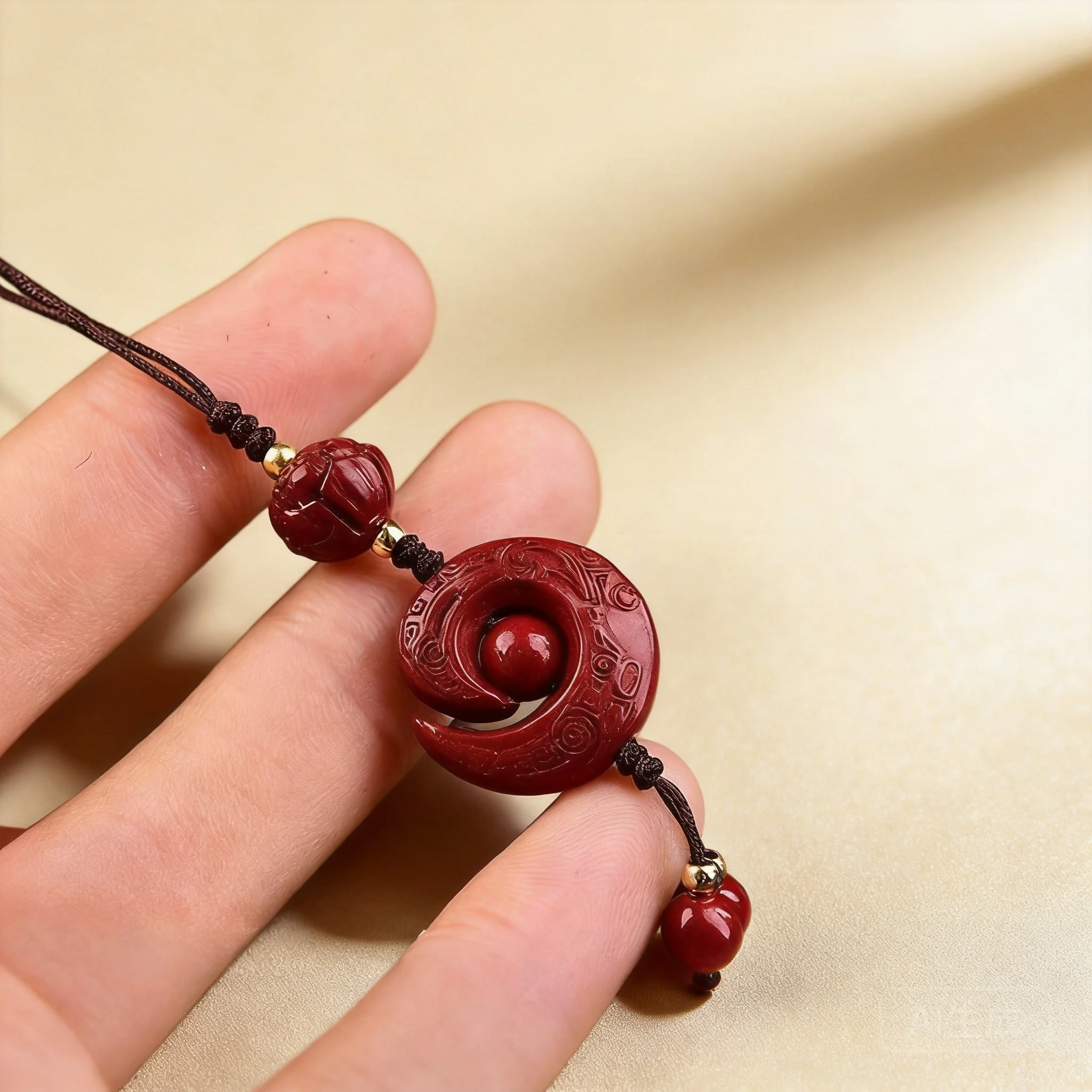 Natural Cinnabar Chinese Style Good Luck Blessing Fortune Turning Phone Lanyard Lotus Bead Keychain Bag Pendant Unisex Lucky Gif