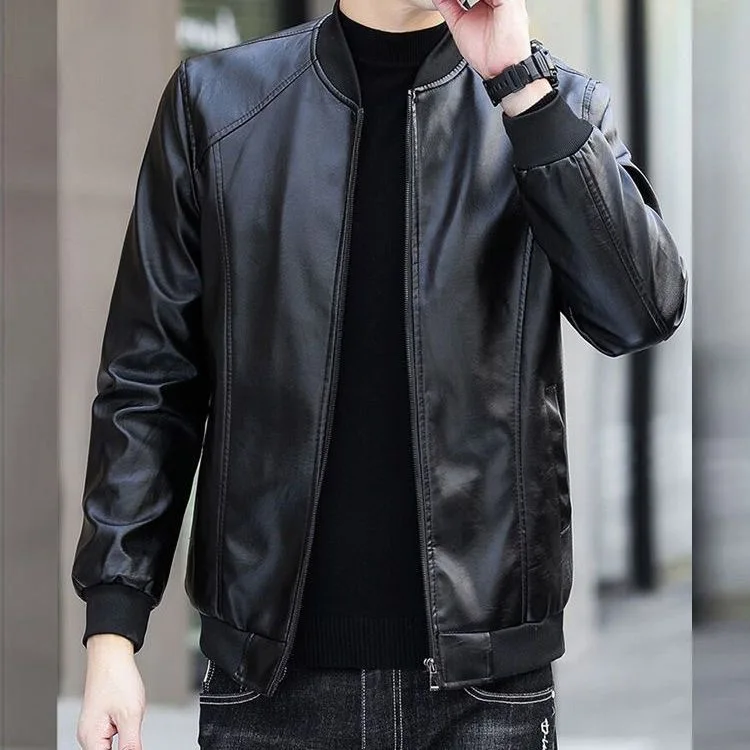 

Кожаная куртка среднего возраста, мужская куртка с круглым вырезом, весенне-осенняя тонкая мужская мотоциклетная кожаная куртка-бойфренд из искусственной кожи