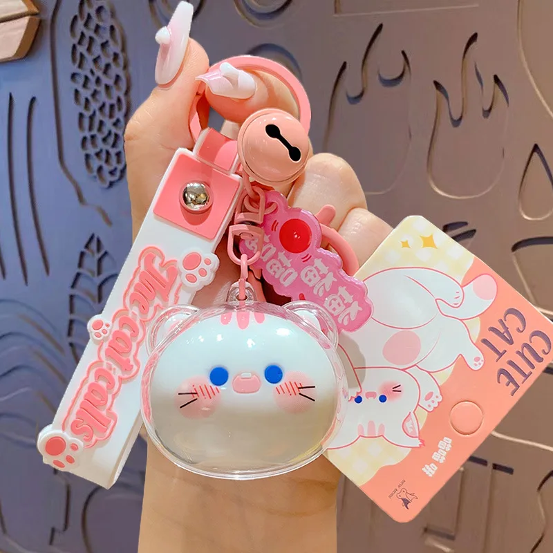Cute Kitty Head Keychain Cartoon Kawaii Acrylic Cat Jewelry Accessories Key Chain Women Couples Car Handbag Bell Pendant Keyring