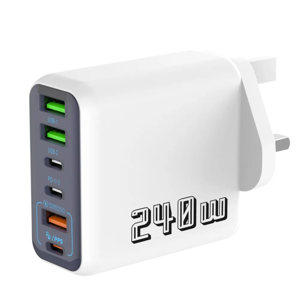 240W 6-Port Fast Charger, PD QC 3.0 USB C Charger for iPhone