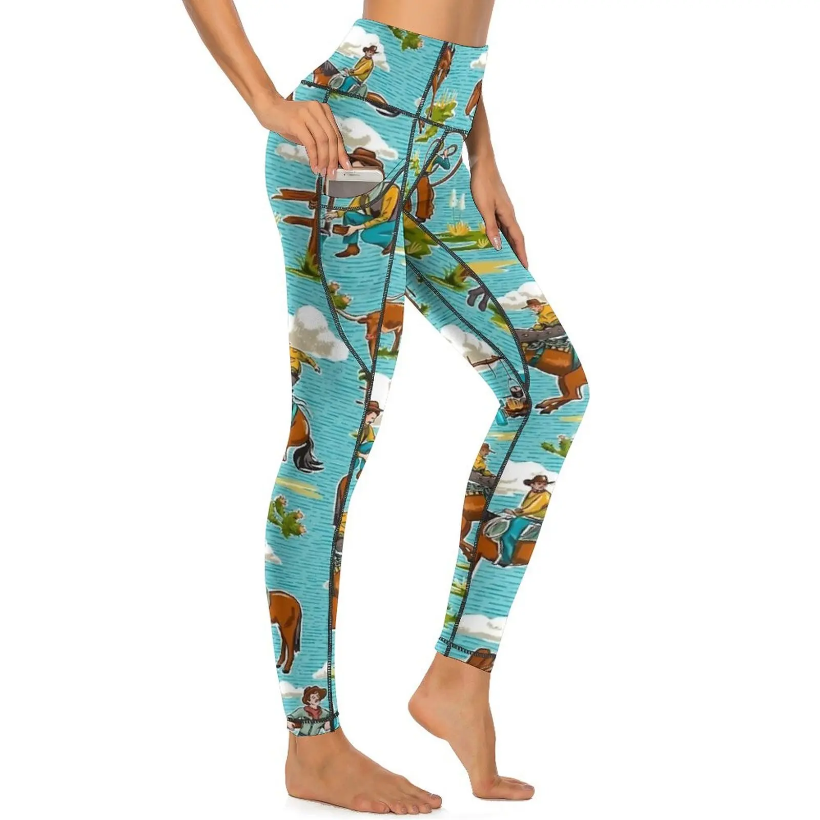 Pantalones de Yoga con estampado de vaquero y caballo del oeste, mallas gráficas sexis, mallas deportivas Push Up para correr, mallas deportivas elásticas Vintage para mujer