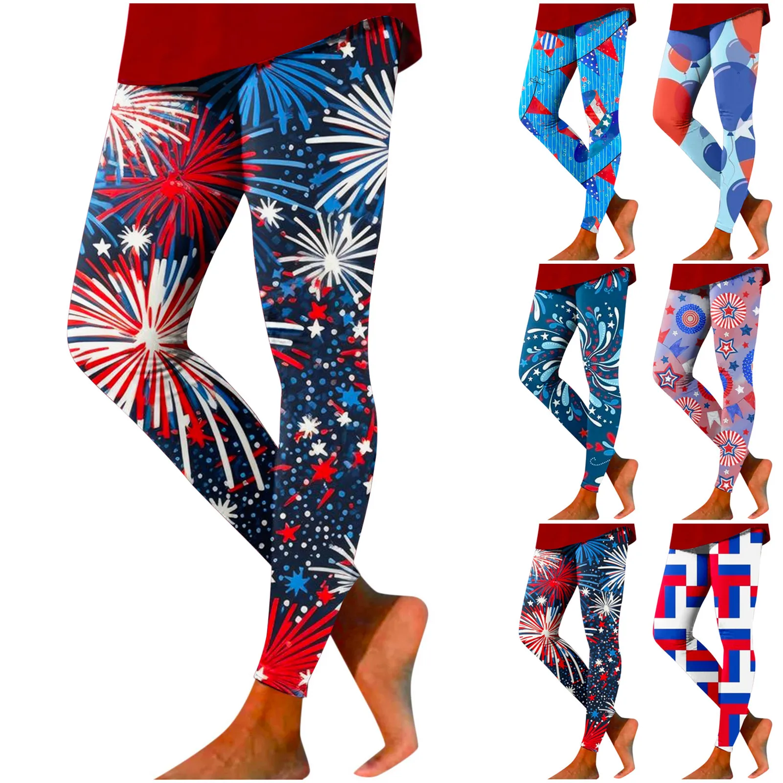 

Womens Fireworks Print Leggings High Waist Lift Hip Sports Leggings Yoga Pants Casual Fitness Capris Pants Summer Spring Trouser