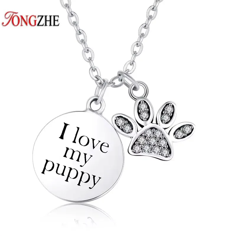 KALETINE 925 Sterling Silver Necklace I love my puppy Paw Claw Pendant Necklace Pet Paw Jewelry Special Gift Dog Lovers KLTN044